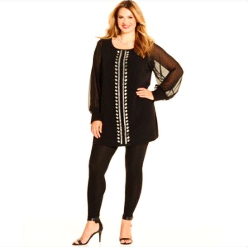 ‼️SOLD‼️ Large Tunic Beaded Black Sheer Long S