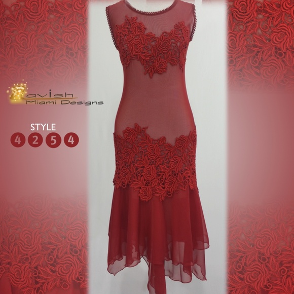 Mesh Body Red Lace Dress by Lavish Miami Designs