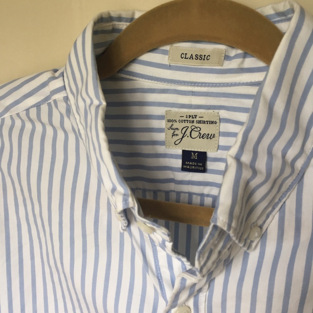 J Crew White and Blue Striped Casual Shirt M
