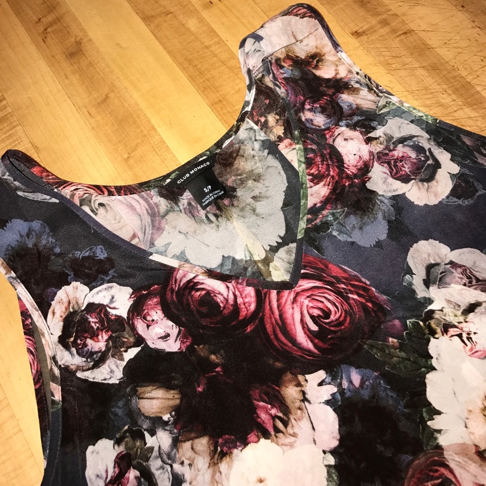 Club Monaco silk roses top