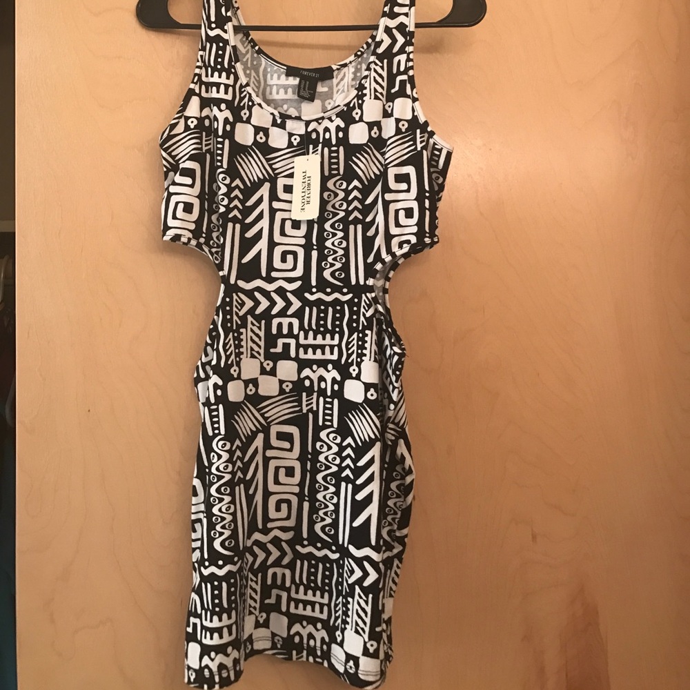 Black and white tribal print bodycon dress