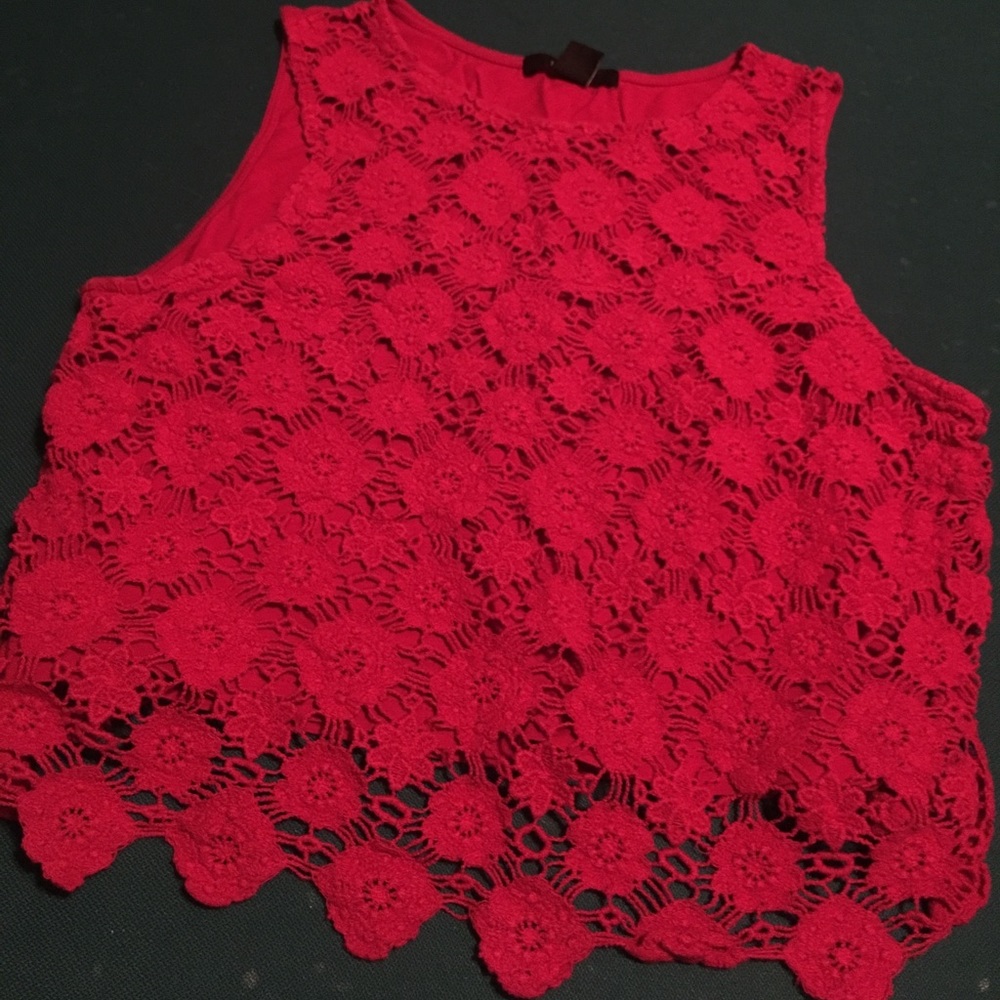 Forever 21 Red Floral Lace crop Top