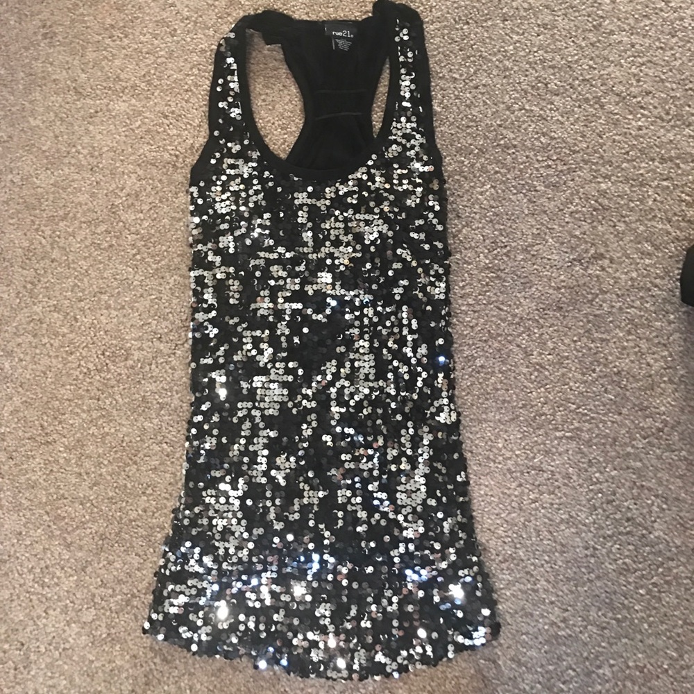 Black and silver sequin tank top