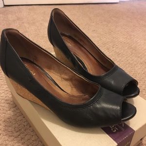 Clarks black leather wedges size 7.5