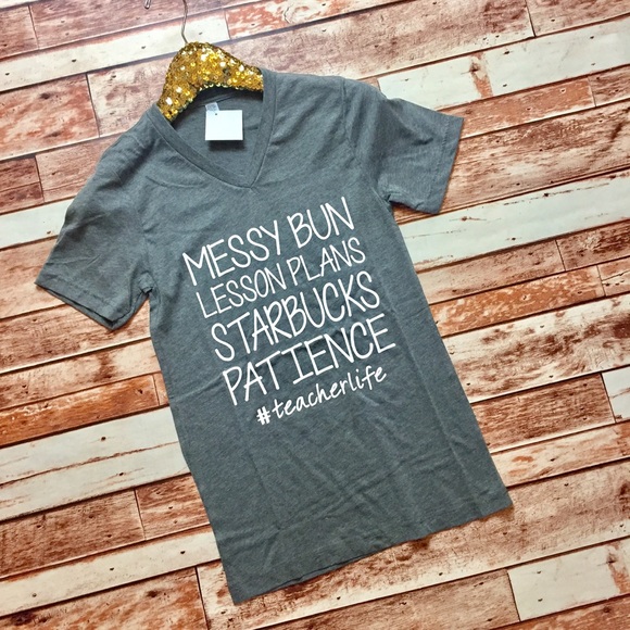 Last 1! XS #teacherlife messy bun Starbucks tee - Picture 3 of 8