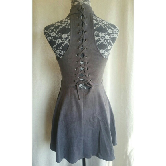 Faux Seude Gray Corset Dress - Picture 5 of 6