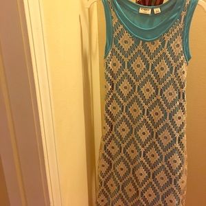 Blue with white lace dress