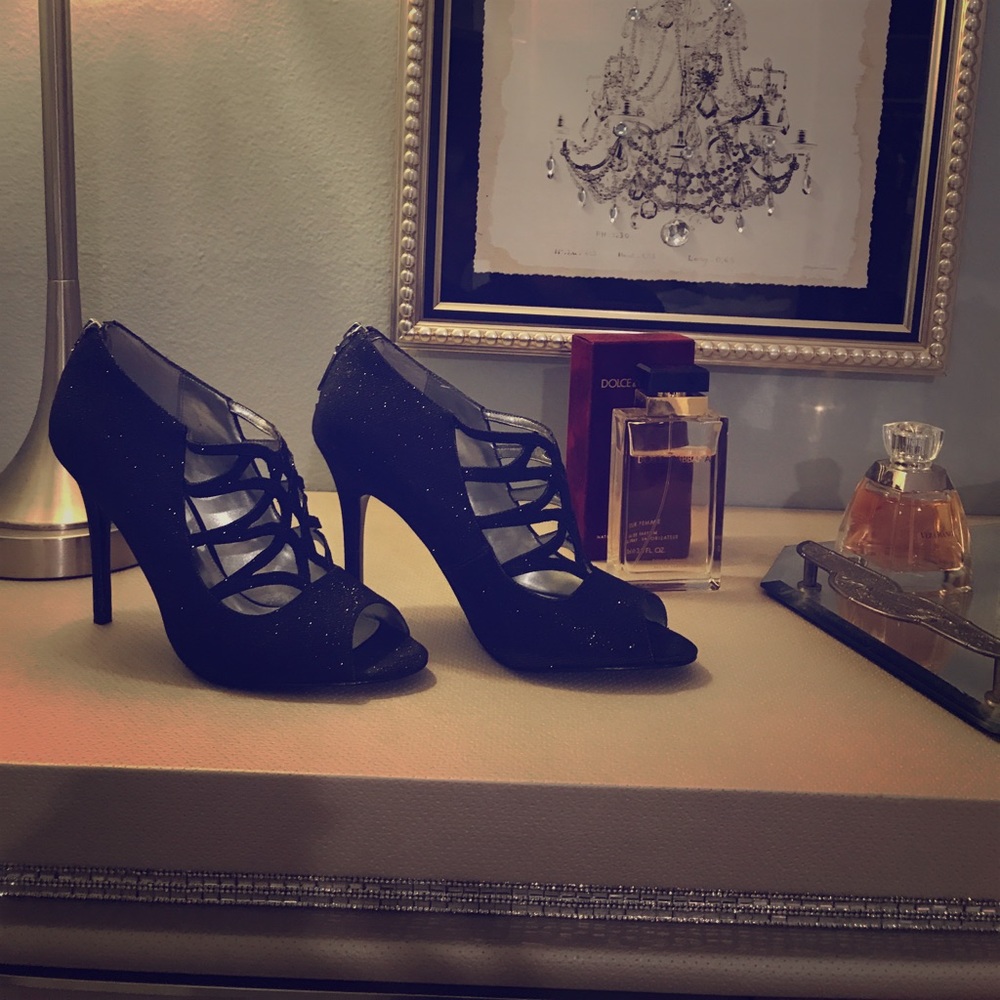 Sparkly black strappy heel