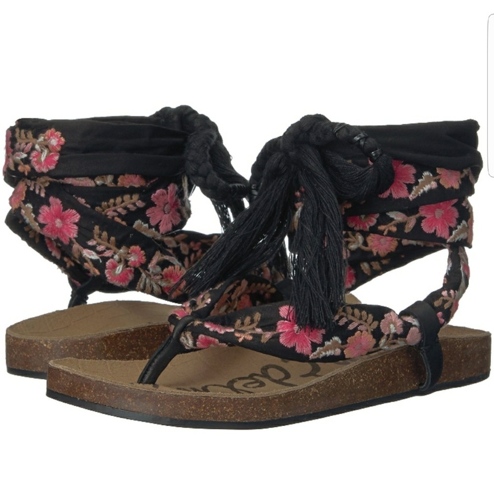 New Sam Edelman embroidered kelby anklewrap sandal