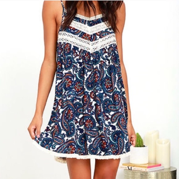 Lulus Dresses & Skirts - Lulu's Paisley Print Fringe Bottom Crochet Dress
