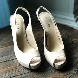 Guess nude slingback peep toe pumps NWOT
