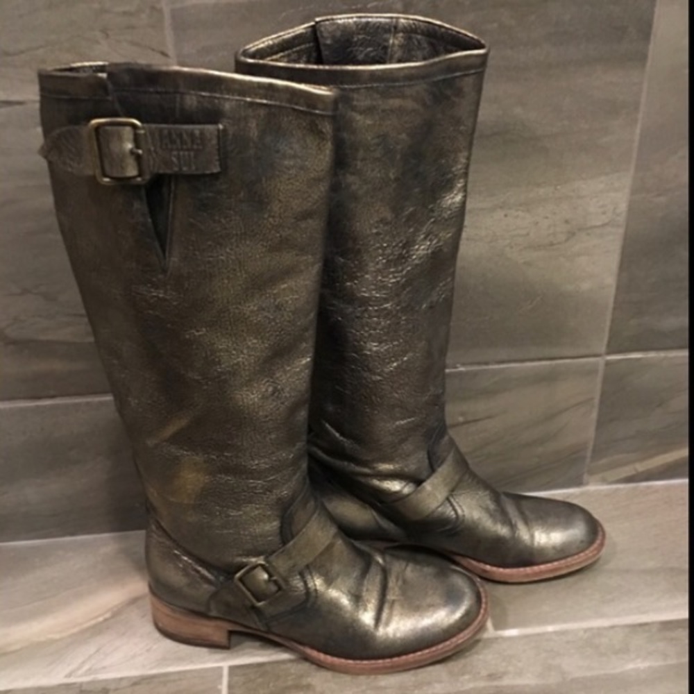 🏍 RARE: Anna Sui Metallic Moto/Riding Boot