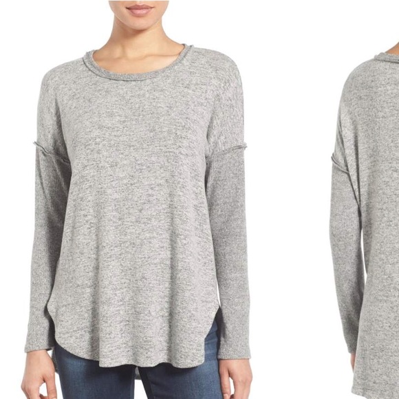 Sweaters - Nordstrom Bobeau grey ribbed fuzzy sweater