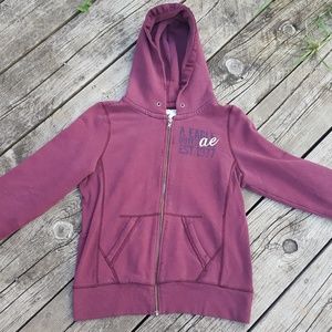AEO distressed hooded zip-up sweatshirt