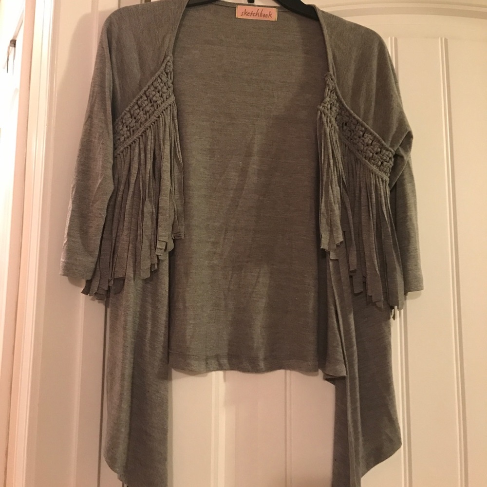 Boutique Gray fringe cardigan