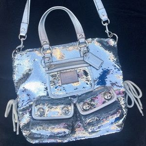 LIKE NEW Coach POPPY Silver Sequin Handbag