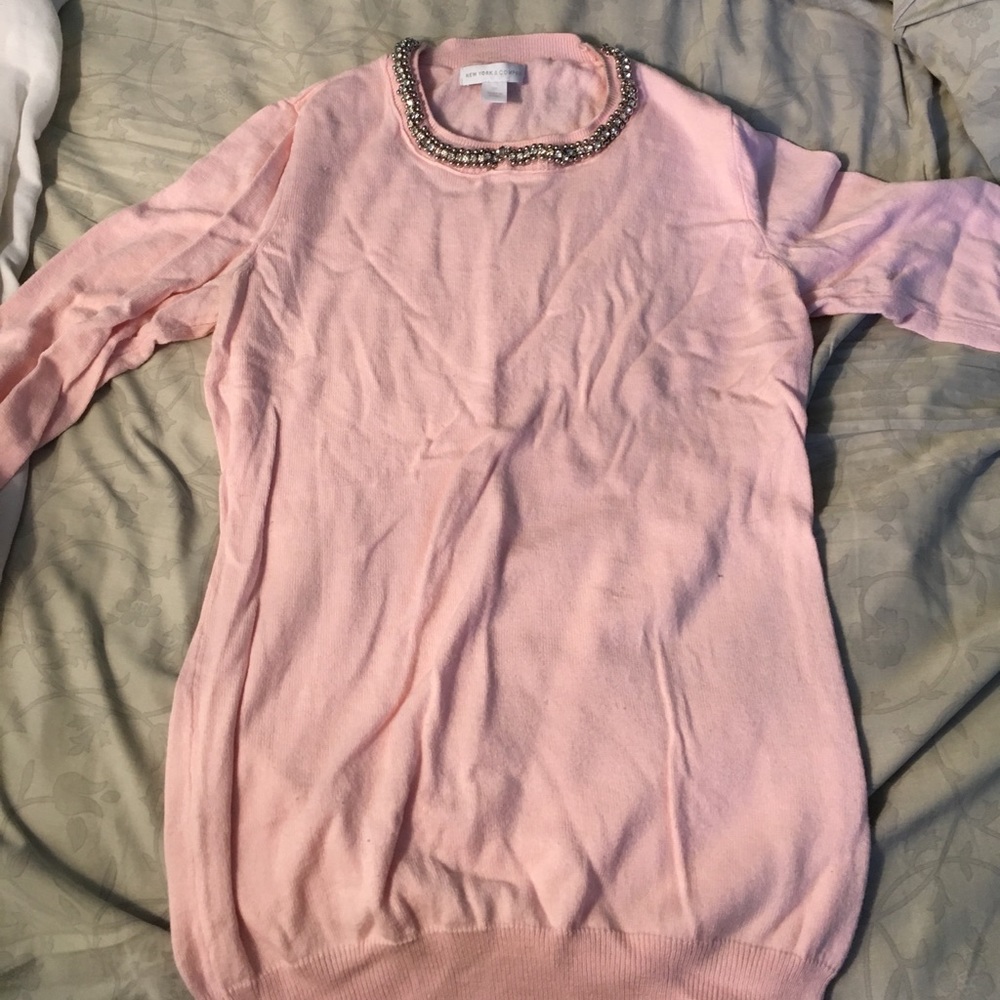 Pink Sweater with Rhinestone Neckline - Picture 2 of 4