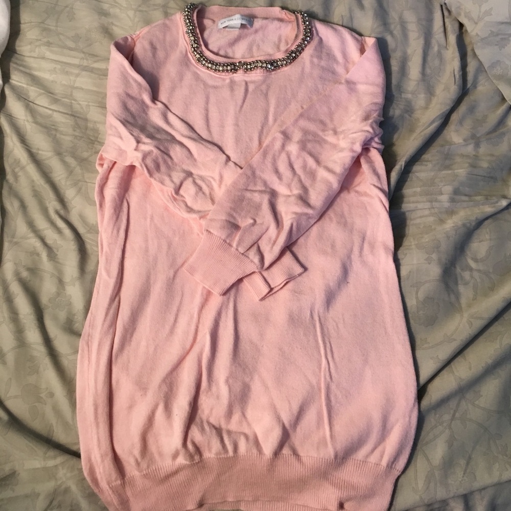 Pink Sweater with Rhinestone Neckline - Picture 3 of 4