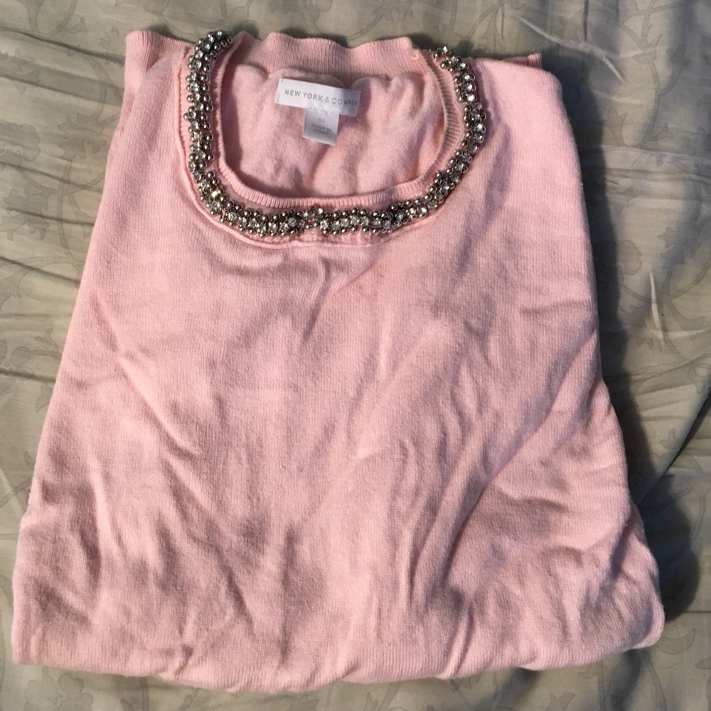Pink Sweater with Rhinestone Neckline - Picture 4 of 4