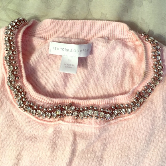 Pink Sweater with Rhinestone Neckline - Picture 1 of 4