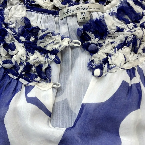 Anthropologie, Blue tassel  Blue blouse shirt, - Picture 7 of 8