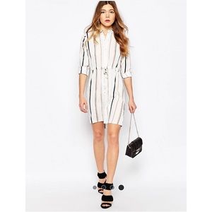 Drawstring, striped shirt dress