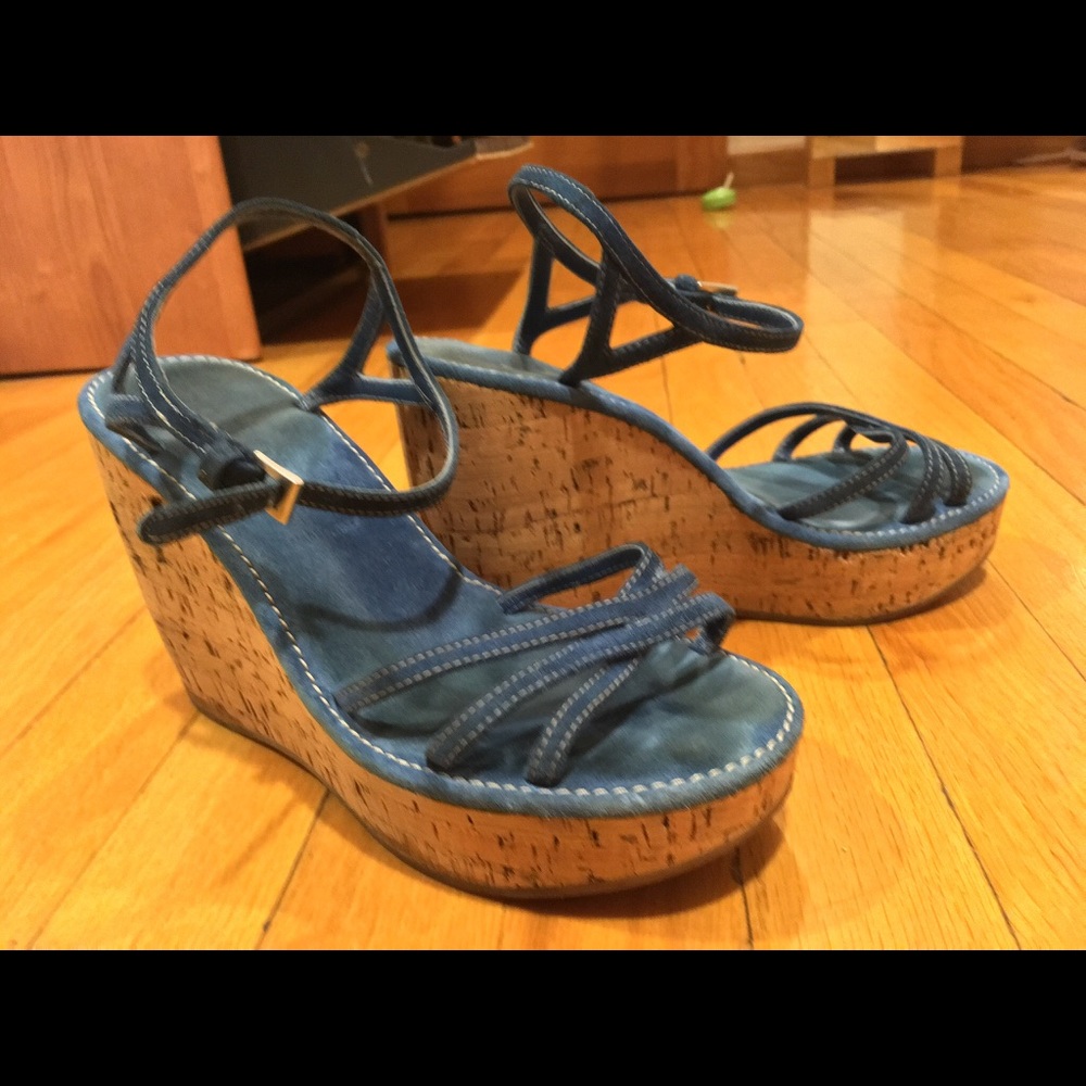 PRADA Blue Suede Cork Wedges