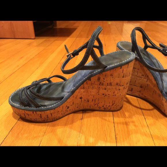 PRADA Blue Suede Cork Wedges - Picture 2 of 4
