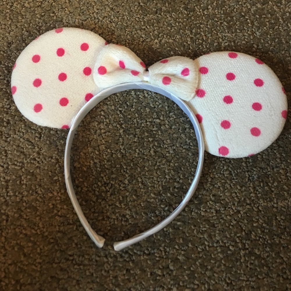 Custom white with pink dots Mickey ears Disney