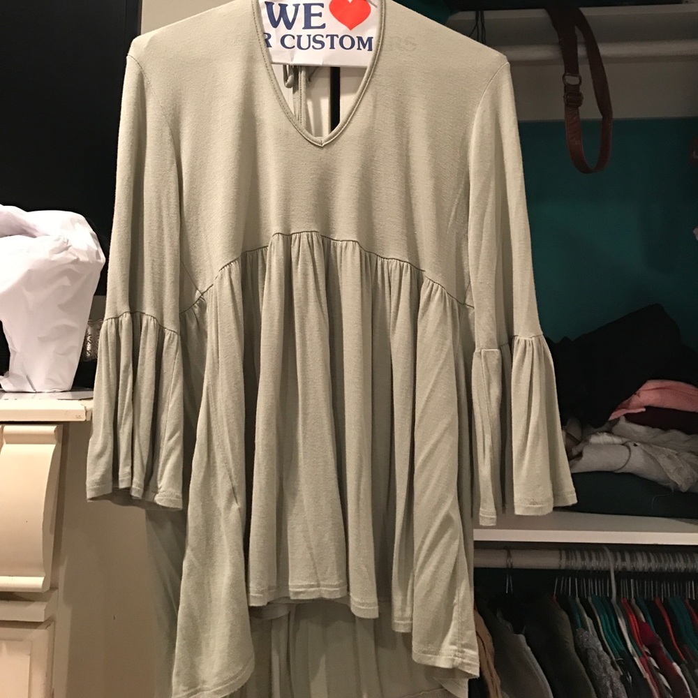 pale green peasant top with bell sleeves