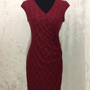Chaps Red Fitted Lace Dress