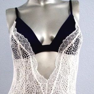 Victoria Secret White and Navy Lace Teddy
