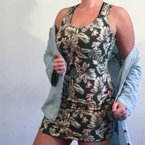 Olive and Pink Flowered Mini Dress