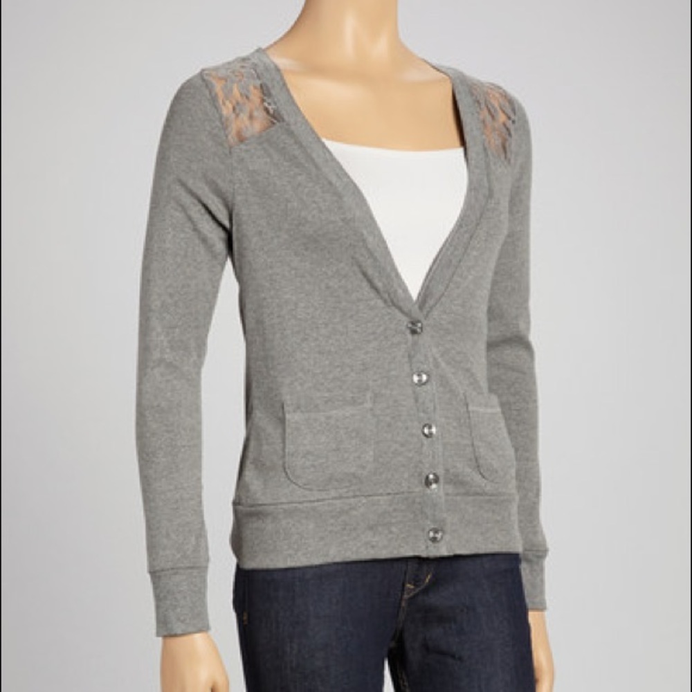 Derek Heart Gray Lace Double Pocket Cardigan NWOT