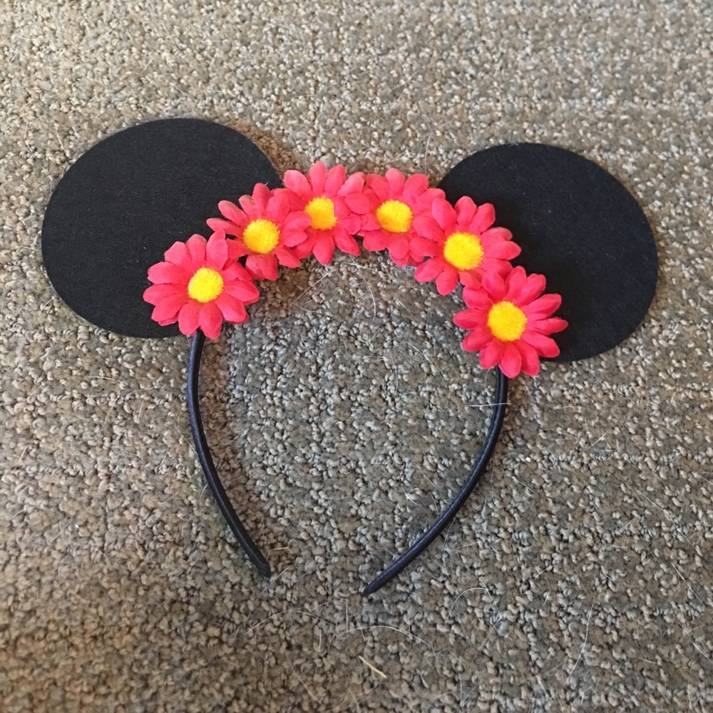 Custom red daisy flower Disney Mickey ears
