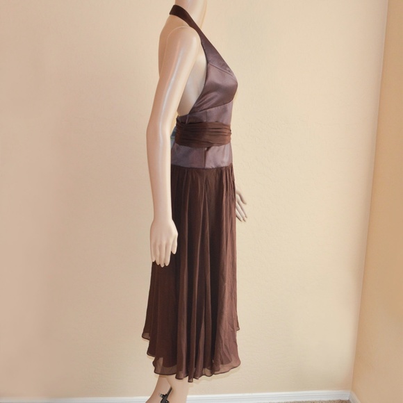 MAX & CLEO Espresso Brown Silk & Satin Halter Party Dress NWT - Picture 7 of 8