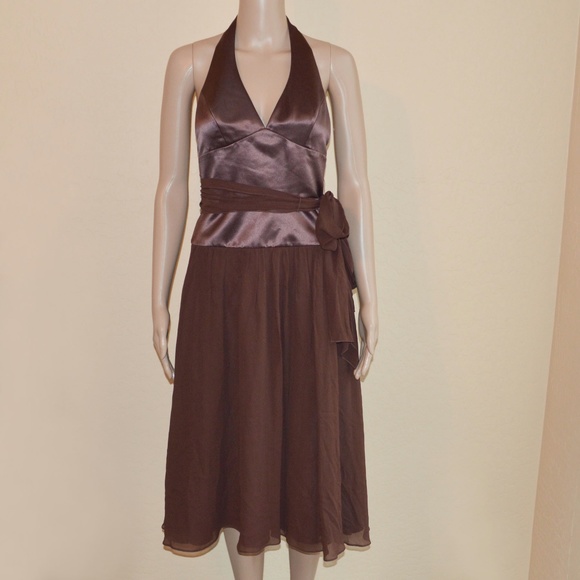 MAX & CLEO Espresso Brown Silk & Satin Halter Party Dress NWT - Picture 1 of 8