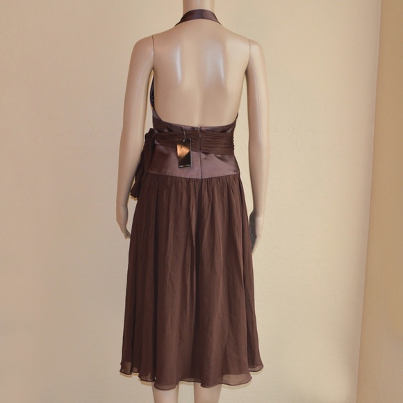 MAX & CLEO Espresso Brown Silk & Satin Halter Party Dress NWT - Picture 5 of 8