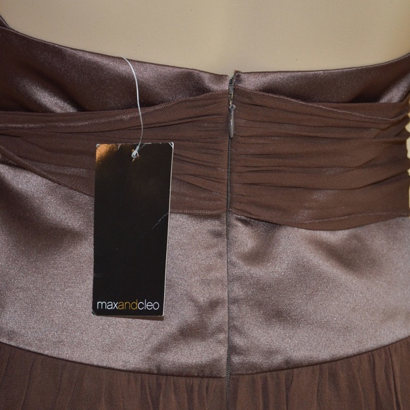 MAX & CLEO Espresso Brown Silk & Satin Halter Party Dress NWT - Picture 4 of 8