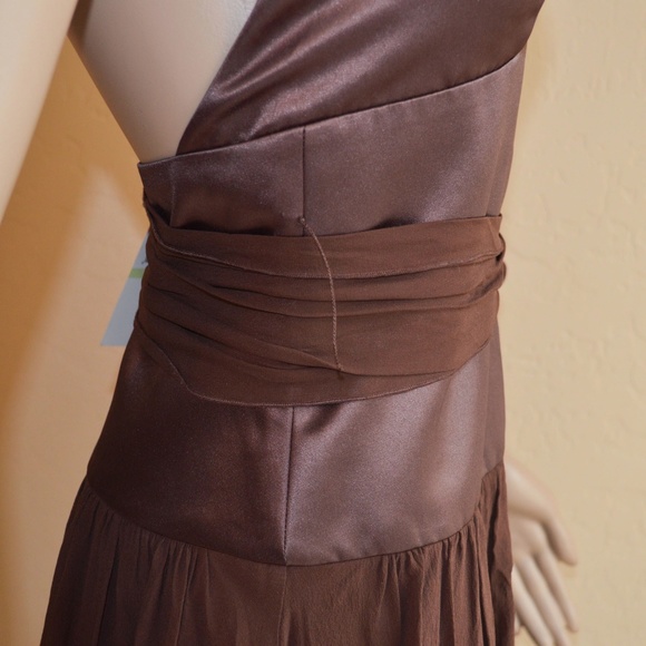 MAX & CLEO Espresso Brown Silk & Satin Halter Party Dress NWT - Picture 6 of 8