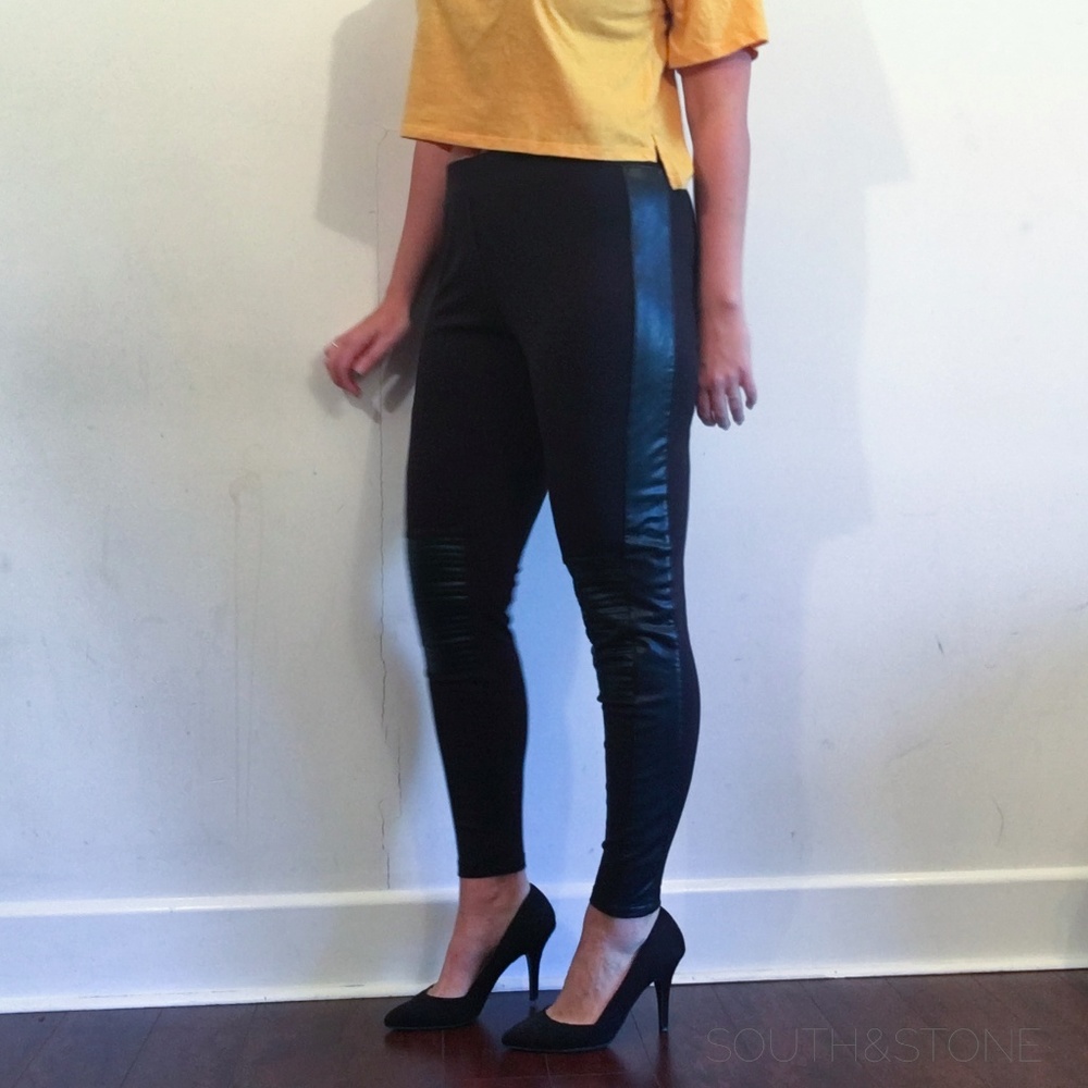 High-Waisted Moto Leggings with Knee Detail