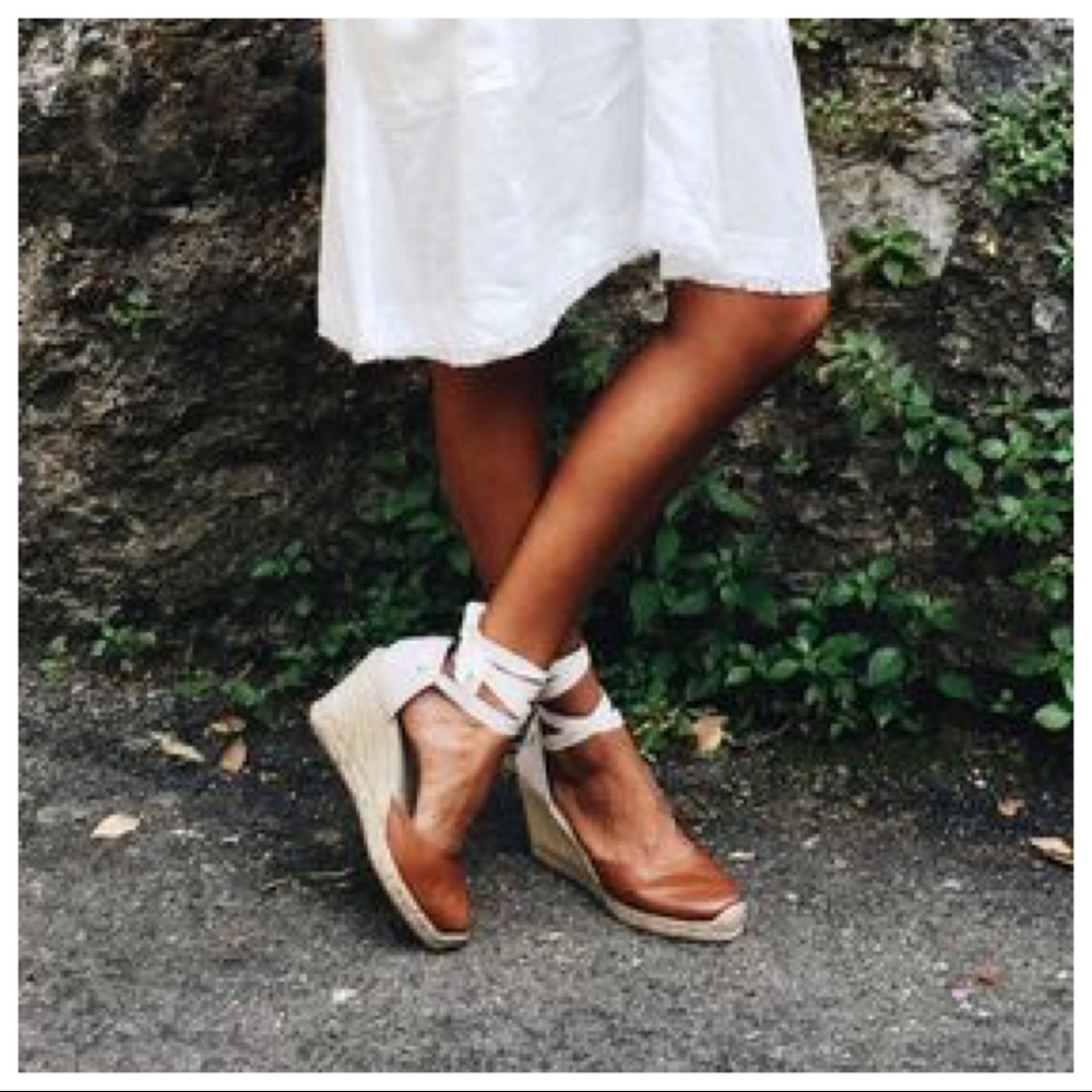 Soludos Tall Leather Espadrille Wedges in Tan