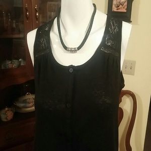 Lace Yoke Button Down Tank