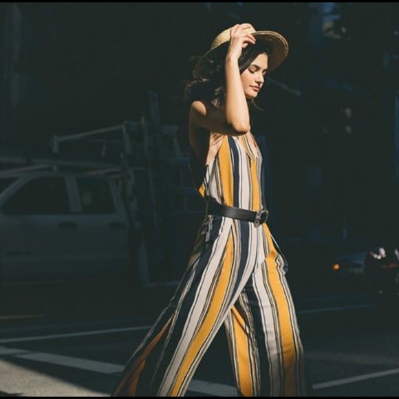 Mustard and navy strip jumpsuit NWT - Picture 2 of 4