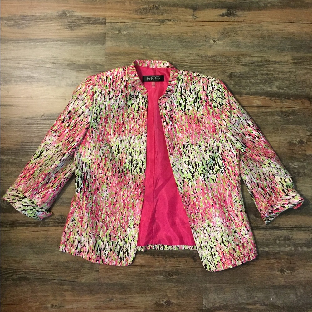 Kasper Pink Black Print Open Jacket Sz 4P