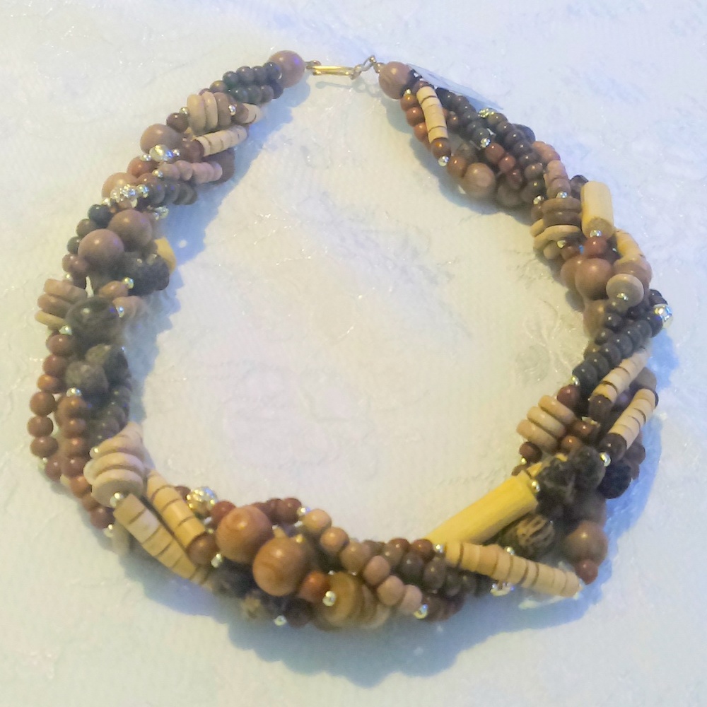 Vintage Visa NOS Multi Strand Wood Bead Necklace *