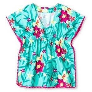 Toddler Girls Floral Pom Pom Trim Swim Cover Up