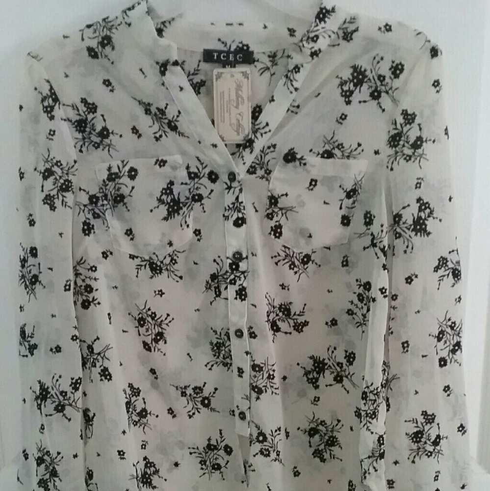Lightweight button down flower print blouse