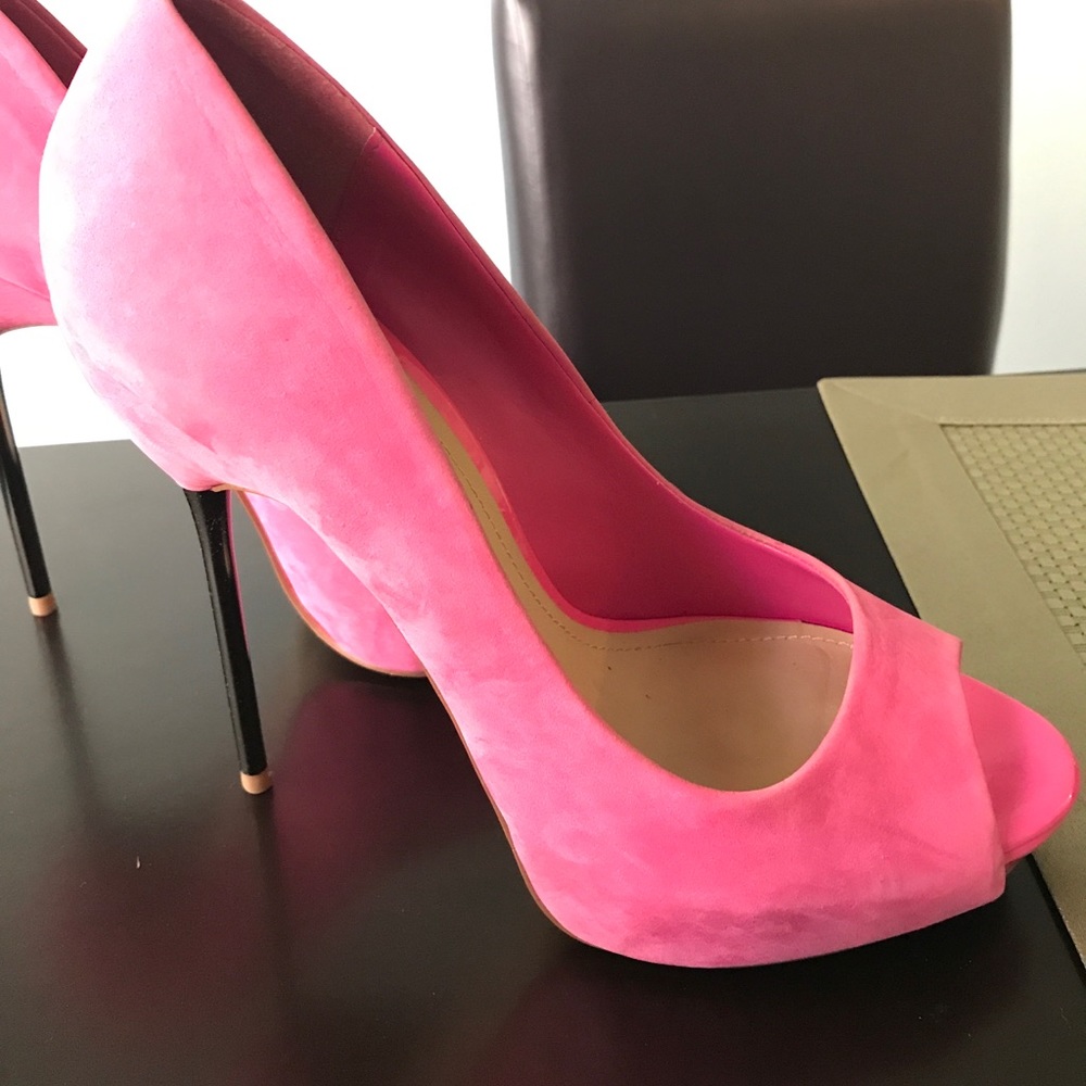 Pink Stilettos peep toe heels
