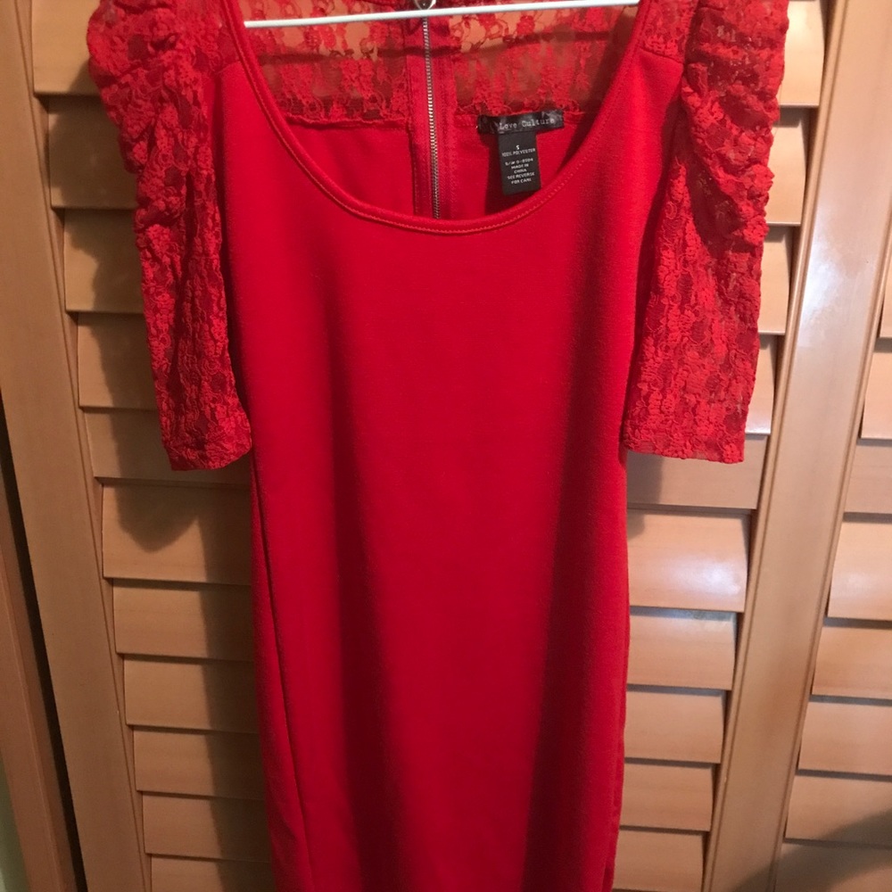 Red Lace Dress - Quarter Sleeve - Picture 2 of 2